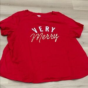 Old Navy Red 'Very Merry' Short Sleeve Tee